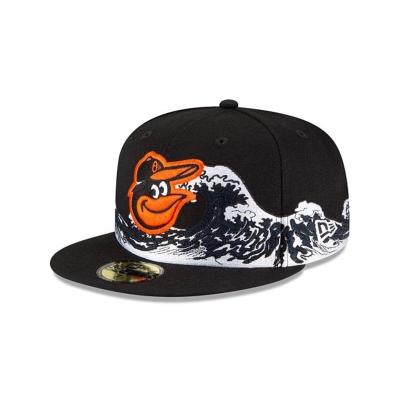 Black Baltimore Orioles Hat - New Era MLB Wave 59FIFTY Fitted Caps USA2054679